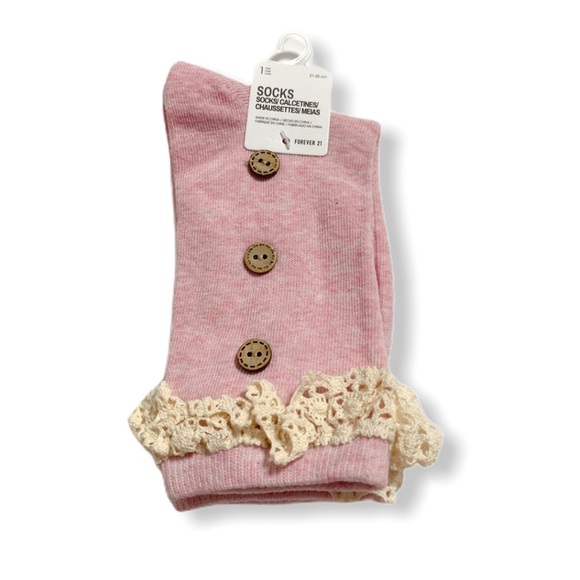 Forever 21 Accessories - Crochet Trim Crew Sock With Buttons